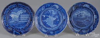 Three Historical blue Staffordshire plates, 19th c., one inscribed The Capitol Washington