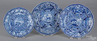 Two Historical blue Staffordshire quadrupeds plates, 19th c., 9 3/4'' dia. and 8 3/4'' dia.