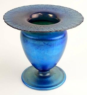 Antique Tiffany Favrile Iridescent Blue Vase.