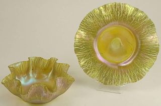 Antique Tiffany Favrile Iridescent Glass Bowl With Underplate.