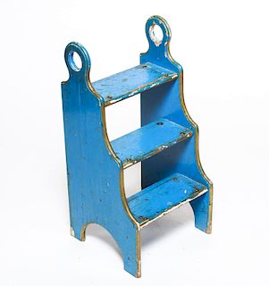 Mid-Century Blue Painted Step Stool / Ladder