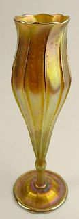 Antique Tiffany Favrile Iridescent Glass Ribbed Tulip Shaped Vase.