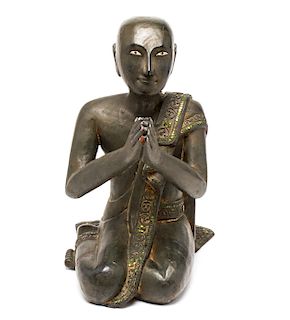 Southeast Asian Carved Wood Praying Figure