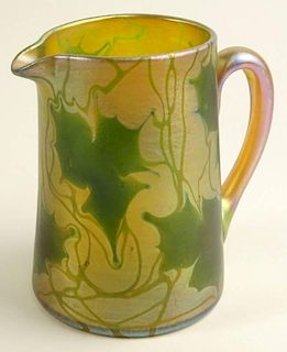 Antique Tiffany Favrile Iridescent Glass Pitcher.