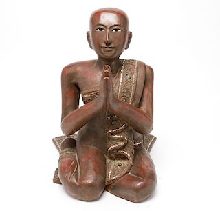Southeast Asian Carved Wood Praying Figure
