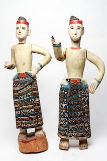 Southeast Asian Carved & Painted Standing Men, 2