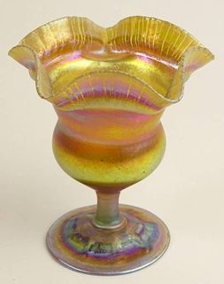 Antique Tiffany Favrile Iridescent Glass Pedestal Vase.