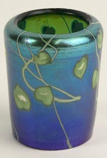 Antique Tiffany Favrile Blue Aurene Miniature Vase.