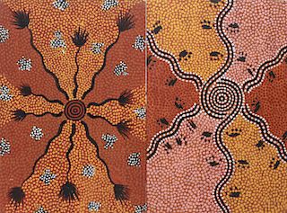 Aboriginal Pointillist Painted Wall Panels, Pair