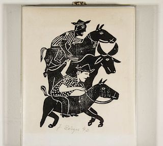 Jose Francisco Borges "Men and Horses" Woodcut