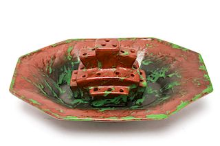 Weller Pottery Greora Octagonal Bowl & Flower Frog