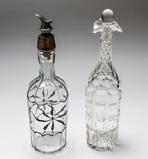 Colorless Glass Decanters Incl. Silver Overlay, 2