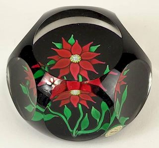 St Louis Faceted Floral Paperweight "Poinsettia"