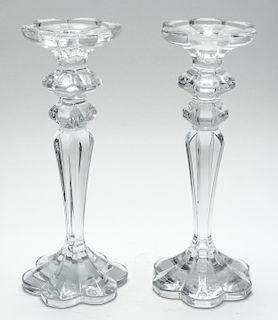 Scalloped Molded Glass Candlesticks, Pair