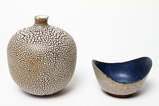 Danish Modern Pottery Bowl & Illegibly Signed Vase