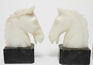 Carved Alabaster & Stone Horse Head Bookends