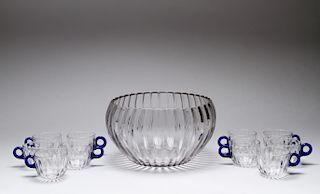 Glass Punch Bowl & Set of 10 Punch Cups