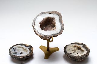 Geode Crystals, Group of 3, incl. one Brass Stand