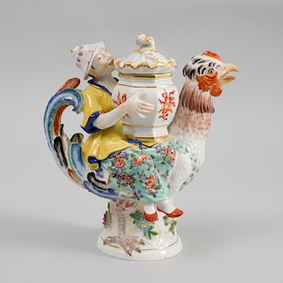 Meissen Porcelain Chinoiserie Figural Mustard Pot and Cover