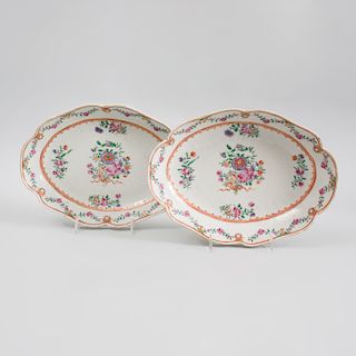 Pair of Chinese Export Porcelain Famille Rose Oval Dishes