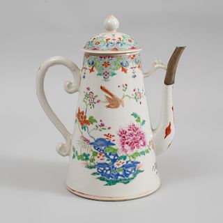 Chinese Export Porcelain Famille Rose Large Coffee Pot and Cover