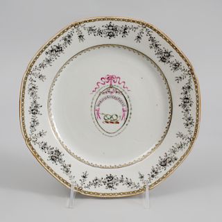 Chinese Export Porcelain Famille Rose Octagonal Plate with 'Arms of Martin'