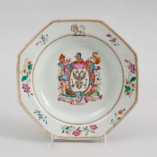 Chinese Export Porcelain Armorial Octagonal Soup Plate