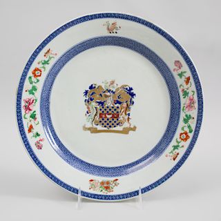 Chinese Export Porcelain Underglaze Blue and Famille Rose Armorial Plate with 'Arms of Clifford'