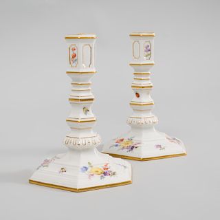 Pair of Meissen Porcelain Candlesticks