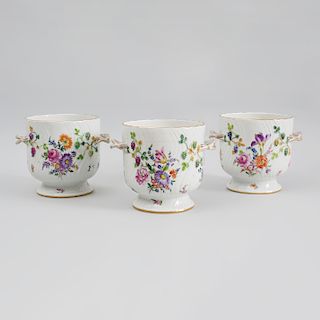 Set of Three Dresden Porcelain Two Handled Wine Coolers