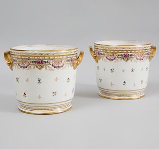 Pair of Paris Porcelain Two Handled Wine Coolers