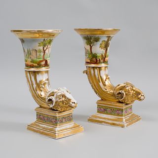 Pair of Paris Porcelain Cornucopia Vases