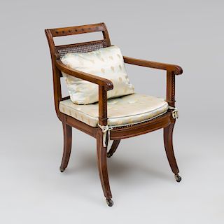 Regency Mahogany and Ebony-Inlaid Armchair, in the Manner of George Smith