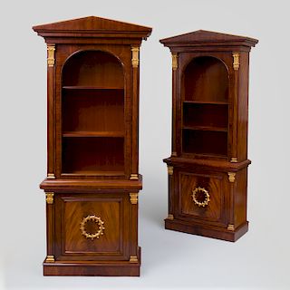 Pair of English Mahogany and Parcel-Gilt Library Open Bookcases, Modern
