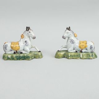 Pair of Dutch Delft Models of Recumbent Horses 