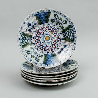 Set of Six Dutch Polychrome Delft Plates