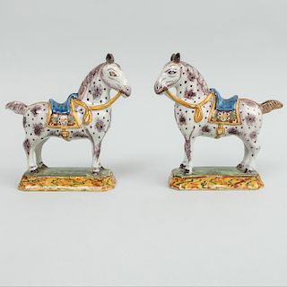 Pair of Dutch Delft Models of Saddled Horses