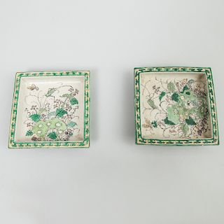 Pair of Small Chinese Famille Verte Porcelain Square Dishes