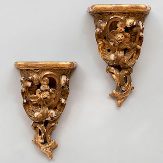Pair of Rococo Carved Giltwood Wall Brackets