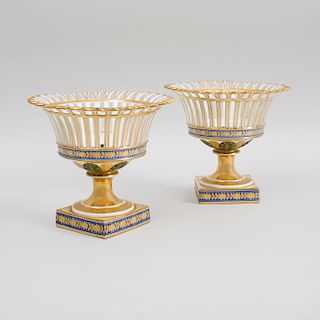 Pair of Paris Porcelain Reticulated and Stemmed Fruit Compotes