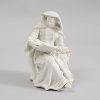 Bow White Glazed Porcelain Figure of a Nun Reading