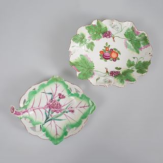 Chelsea Porcelain Deep Oval Dish and a Leaf Shaped Dish