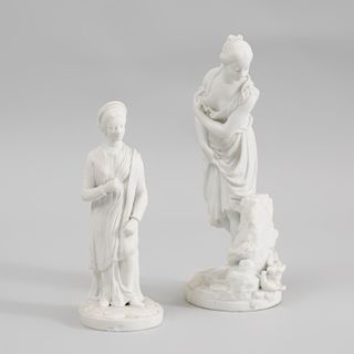 Niderviller Biscuit Porcelain of a Bather and Another of a Roman Matron