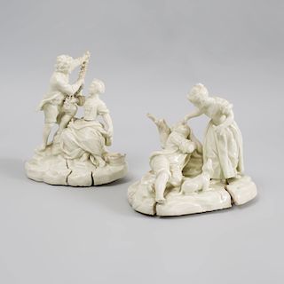 Two Continental Porcelain White Glazed Figure Groups of Lovers
