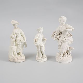Three Derby Biscuit Porcelain Figures of Gardeners