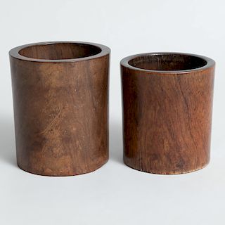 Two Chinese Hardwood Brush Pots