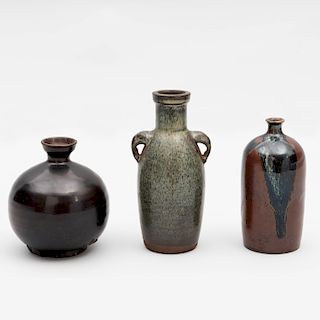 Three Small Asian Brown Glazed Stoneware Vessels 