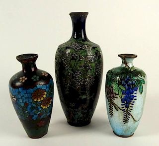 Lot of Three (3) Vintage Japanese Cloisonné Vases