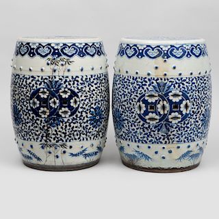 Pair of Chinese Blue and White Porcelain Garden Seats