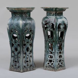 Near Pair of Chinese Glazed  Pottery Pedestals